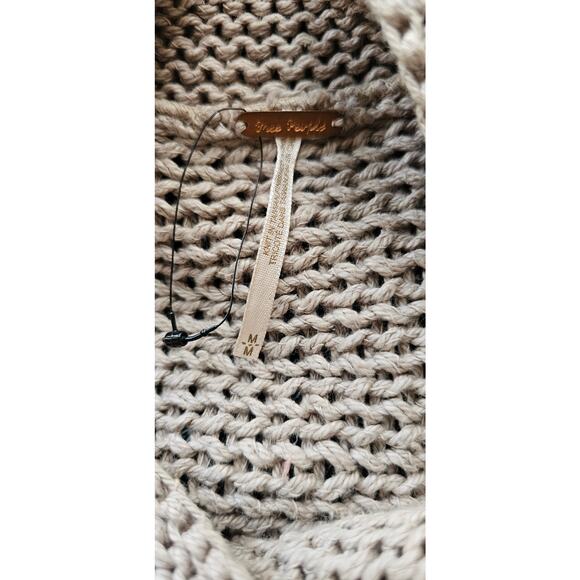 Free People Button Front Crochet Striped Long‎ Cardigan Sweater Size M Tan Red - Picture 5 of 5